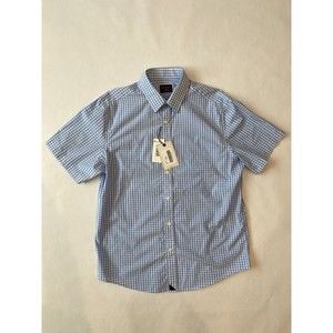 Men's NWT UNTUCKit Greco Shirt M Short Sleeve Button Up Blue White Cotton